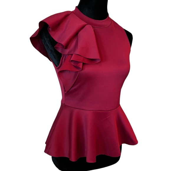 Side Ruffle Stretch Peplum Top - Picture 10 of 16